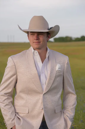 Men’s Tan Khaki Beige Cream Champaign Paisley Western Blazer Jacket, Embossed Dress Sport Coat for Wedding Party Rodeo Style - Image 3