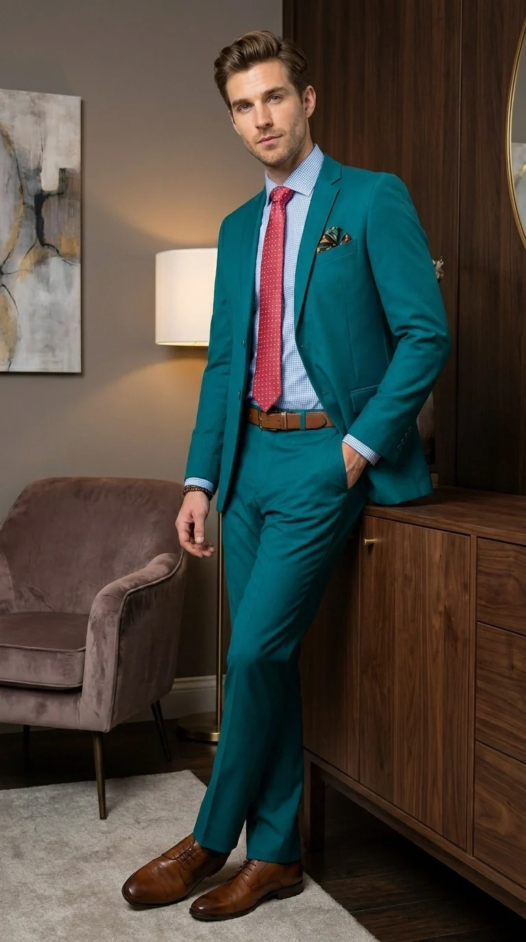 Men’s Teal Green Dark Turquoise Suit – Elegant Formal Suit for Business, Wedding, Party and Modern Style Wear - Image 11