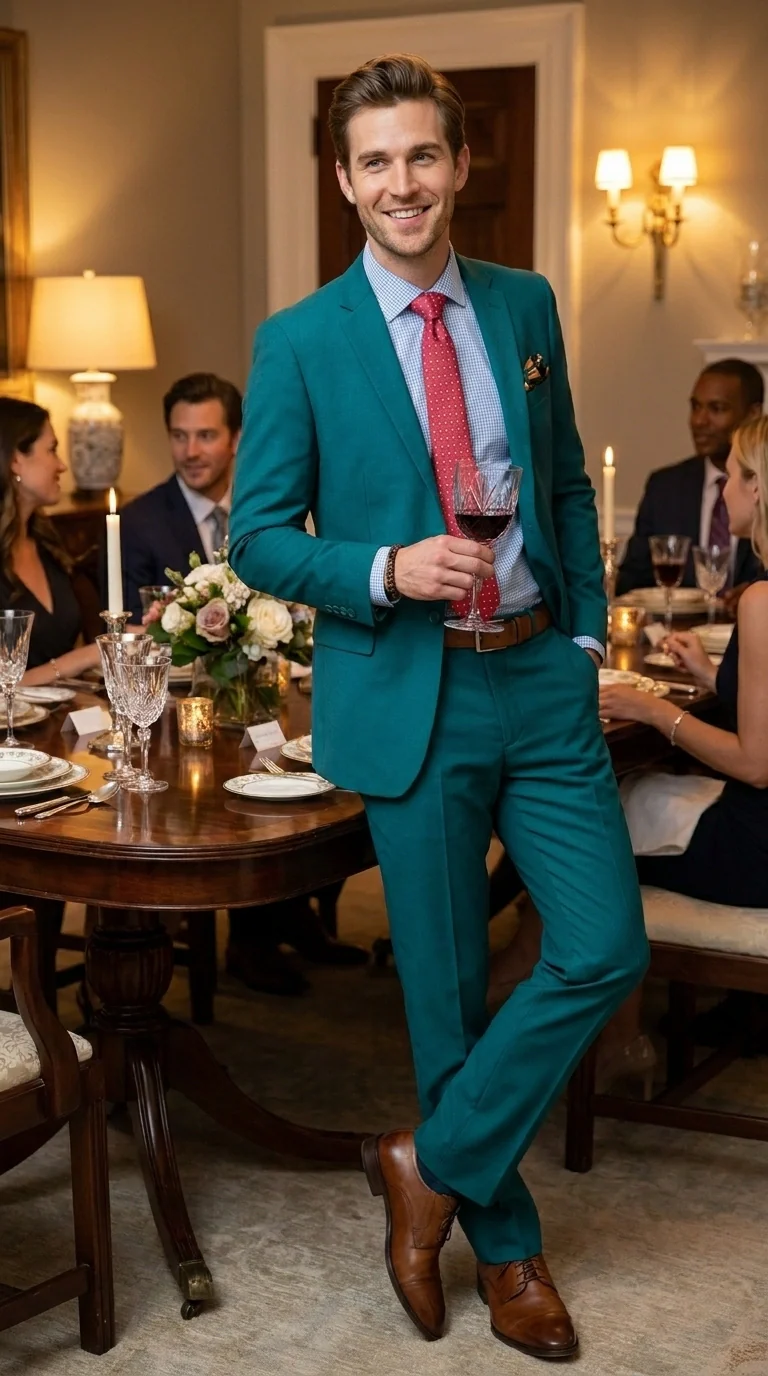 Men’s Teal Green Dark Turquoise Suit – Elegant Formal Suit for Business, Wedding, Party and Modern Style Wear - Image 12