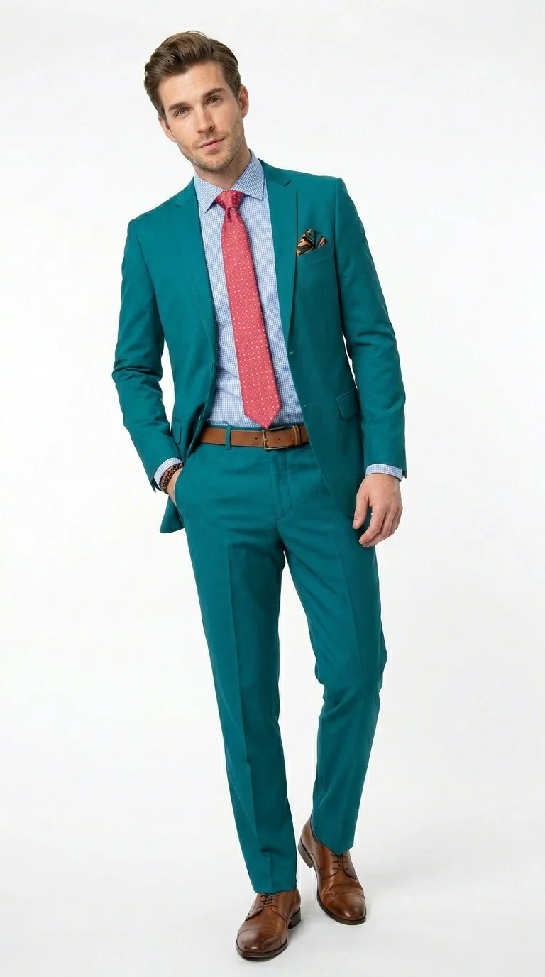 Men’s Teal Green Dark Turquoise Suit – Elegant Formal Suit for Business, Wedding, Party and Modern Style Wear - Image 4