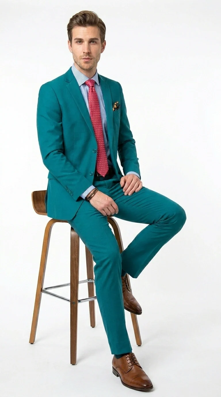 Men’s Teal Green Dark Turquoise Suit – Elegant Formal Suit for Business, Wedding, Party and Modern Style Wear - Image 6