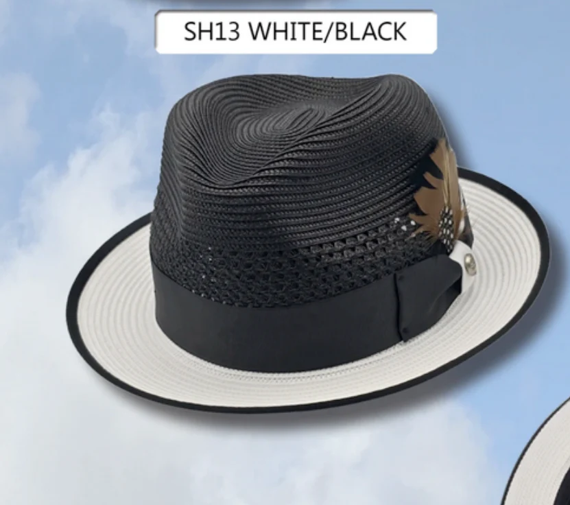 Men’s Two-Tone Black and White Fedora Hat with Feather Accent – Stylish Summer Dress Hat - Image 7