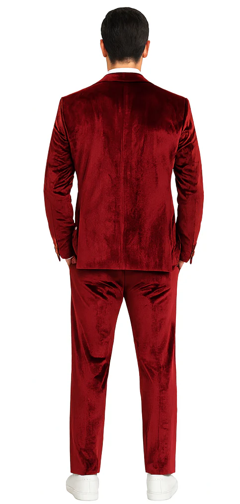 Men’s Velvet Burgundy Suit – Slim Fit 2-Piece Formalwear Set by Tazzio - Image 3