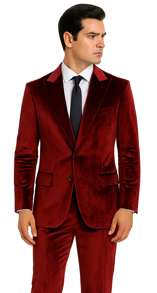Men’s Velvet Burgundy Suit – Slim Fit 2-Piece Formalwear Set by Tazzio - Image 5
