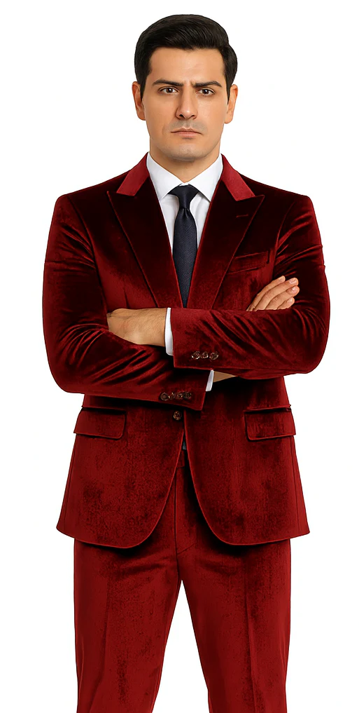 Men’s Velvet Burgundy Suit – Slim Fit 2-Piece Formalwear Set by Tazzio - Image 6