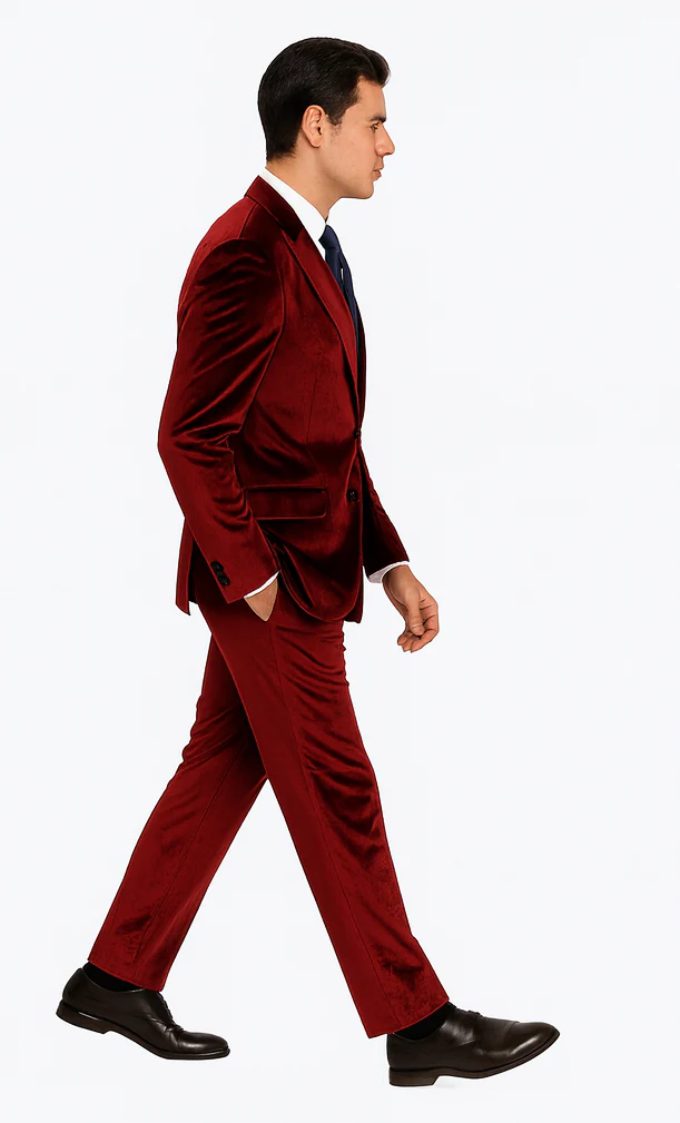 Men’s Velvet Burgundy Suit – Slim Fit 2-Piece Formalwear Set by Tazzio - Image 7