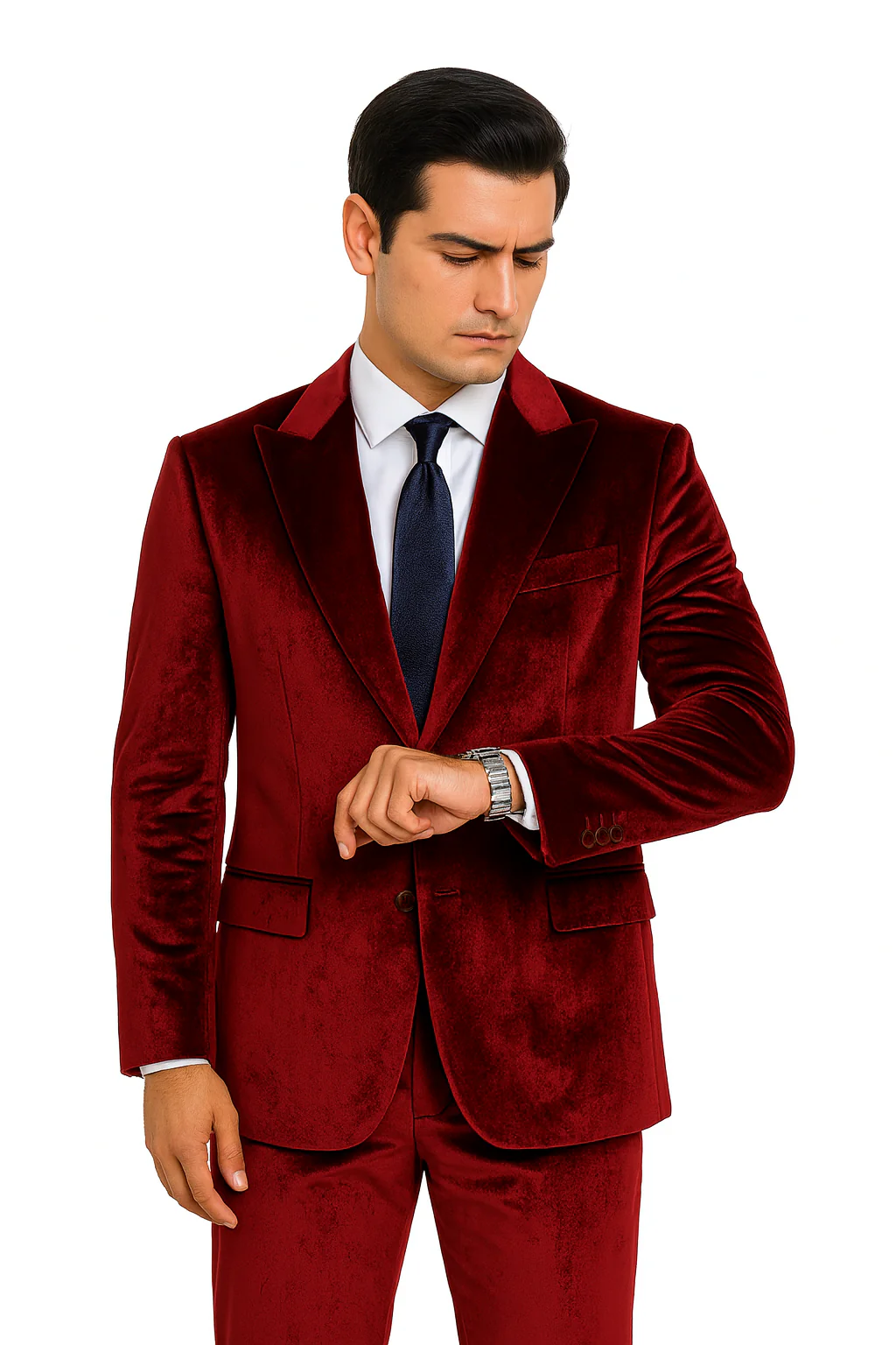Men’s Velvet Burgundy Suit – Slim Fit 2-Piece Formalwear Set by Tazzio - Image 8