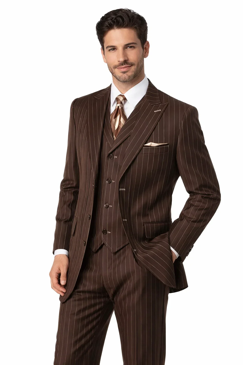 Men’s Vintage Brown Pinstripe 3-Piece Gangster Suit - Image 2
