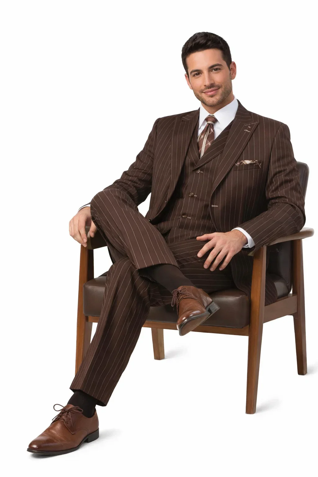 Men’s Vintage Brown Pinstripe 3-Piece Gangster Suit - Image 3