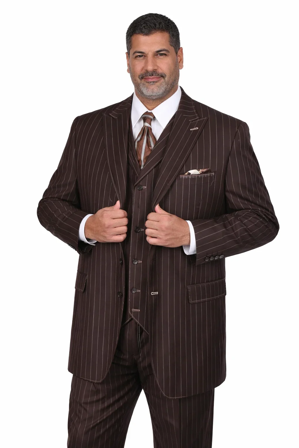 Men’s Vintage Brown Pinstripe 3-Piece Gangster Suit - Image 5