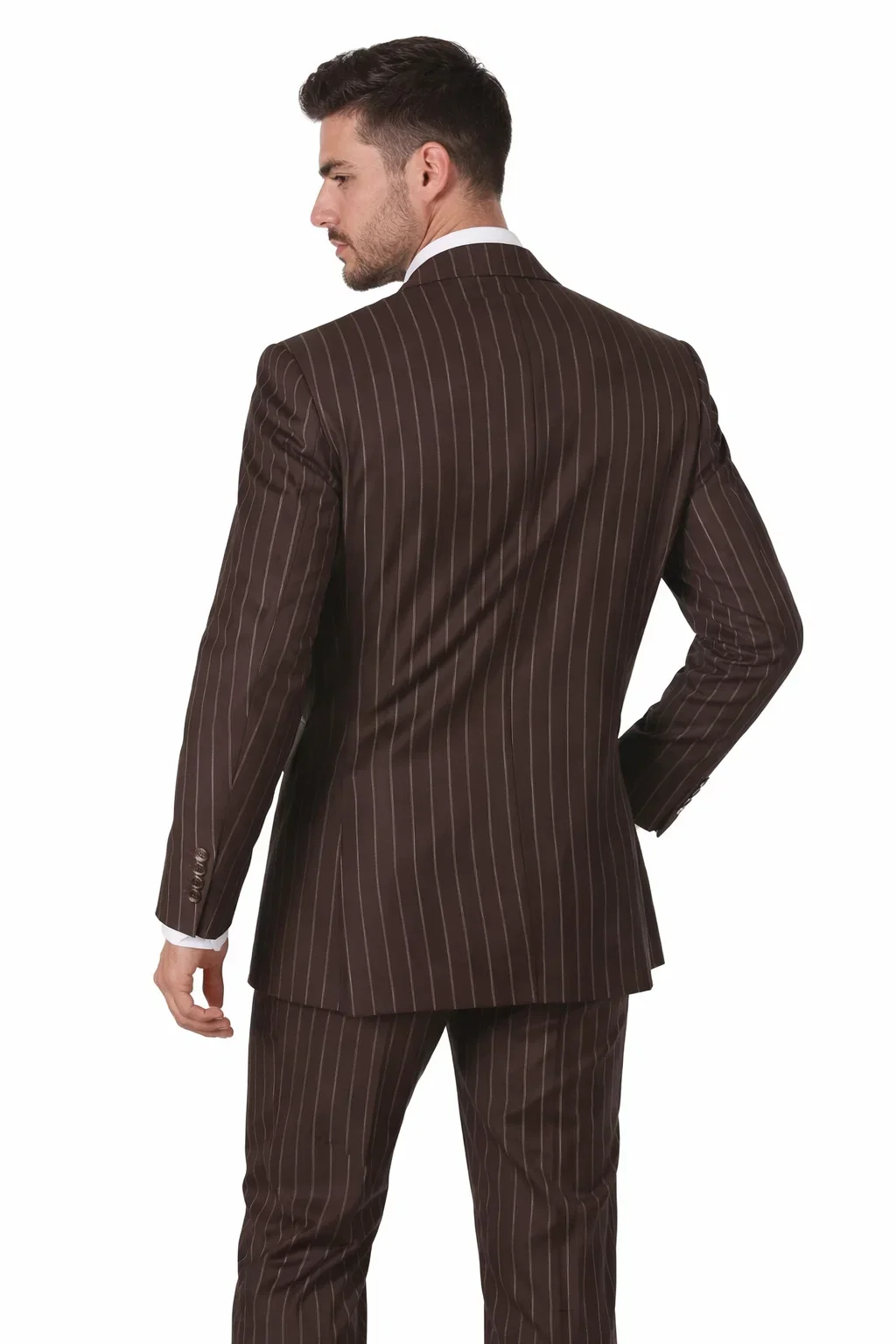 Men’s Vintage Brown Pinstripe 3-Piece Gangster Suit - Image 6