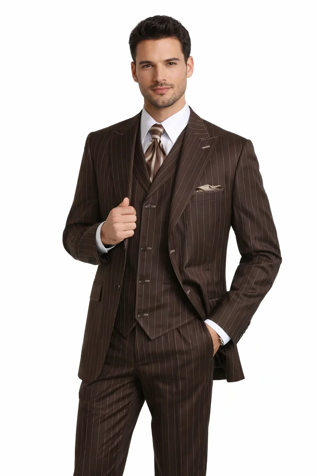 Men’s Vintage Brown Pinstripe 3-Piece Gangster Suit - Image 7