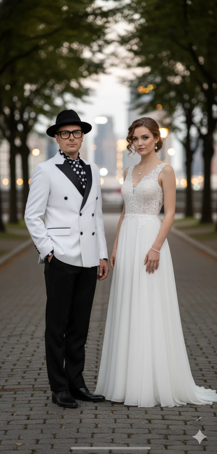 Men’s White and Black Double-Breasted Tuxedo – Modern Slim Fit Formal Suit for Weddings, Parties, and Special Occasions - Image 5