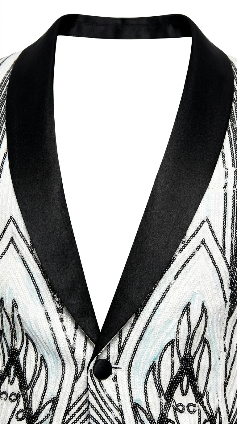 Men’s White and Black Patterned Tuxedo Blazer – Luxury Designer Dinner Jacket for Wedding, Prom and Formal Events New Year Christmas Holiday - Image 13