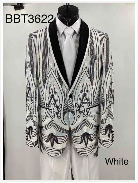 Men’s White and Black Patterned Tuxedo Blazer – Luxury Designer Dinner Jacket for Wedding, Prom and Formal Events New Year Christmas Holiday - Image 14