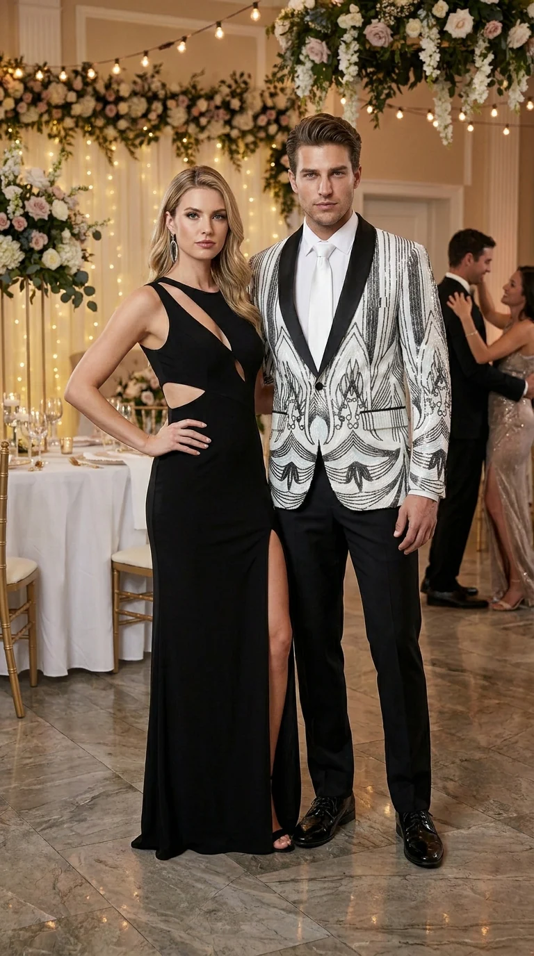 Men’s White and Black Patterned Tuxedo Blazer – Luxury Designer Dinner Jacket for Wedding, Prom and Formal Events New Year Christmas Holiday - Image 7