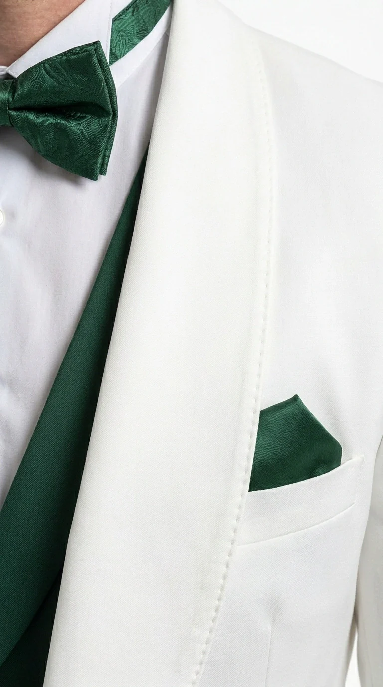 Men’s White and Hunter Green 3 Piece Suit – Elegant Formal Suit with Vest, Wedding Tuxedo Suit for Prom and Party Wear - Image 13