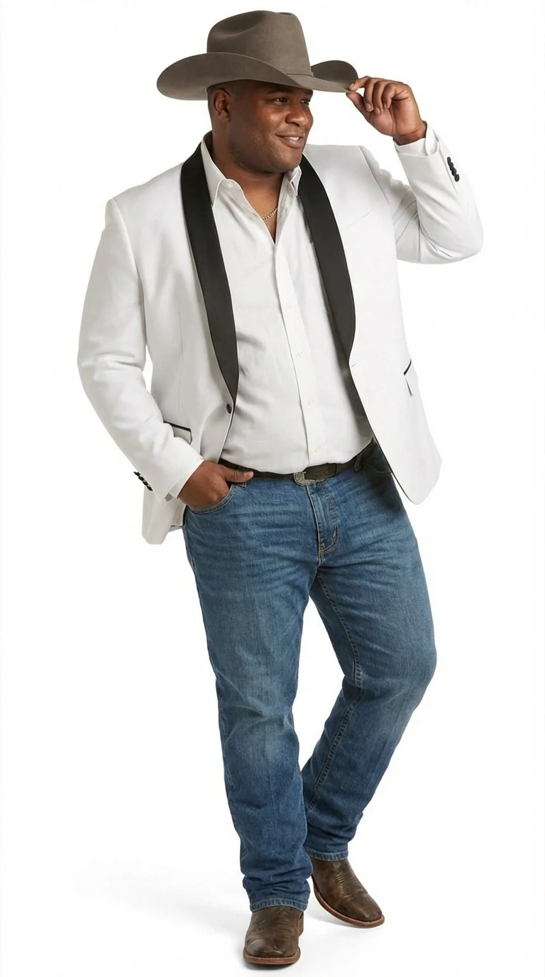 Men’s White Cowboy Blazer with Black Satin Lapel – Western Formal Tuxedo Style Jacket - Image 10