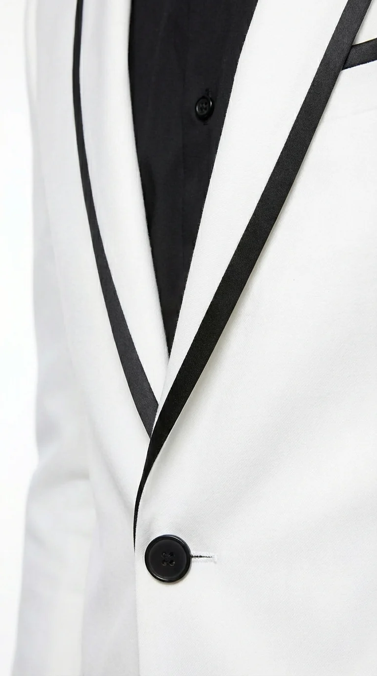 Men’s White Disco Blazer 70s Era Costume Jacket – Black Trim Retro Party Blazer, Vintage Dance Outfit, Stylish Evening Themed Wear - Image 13