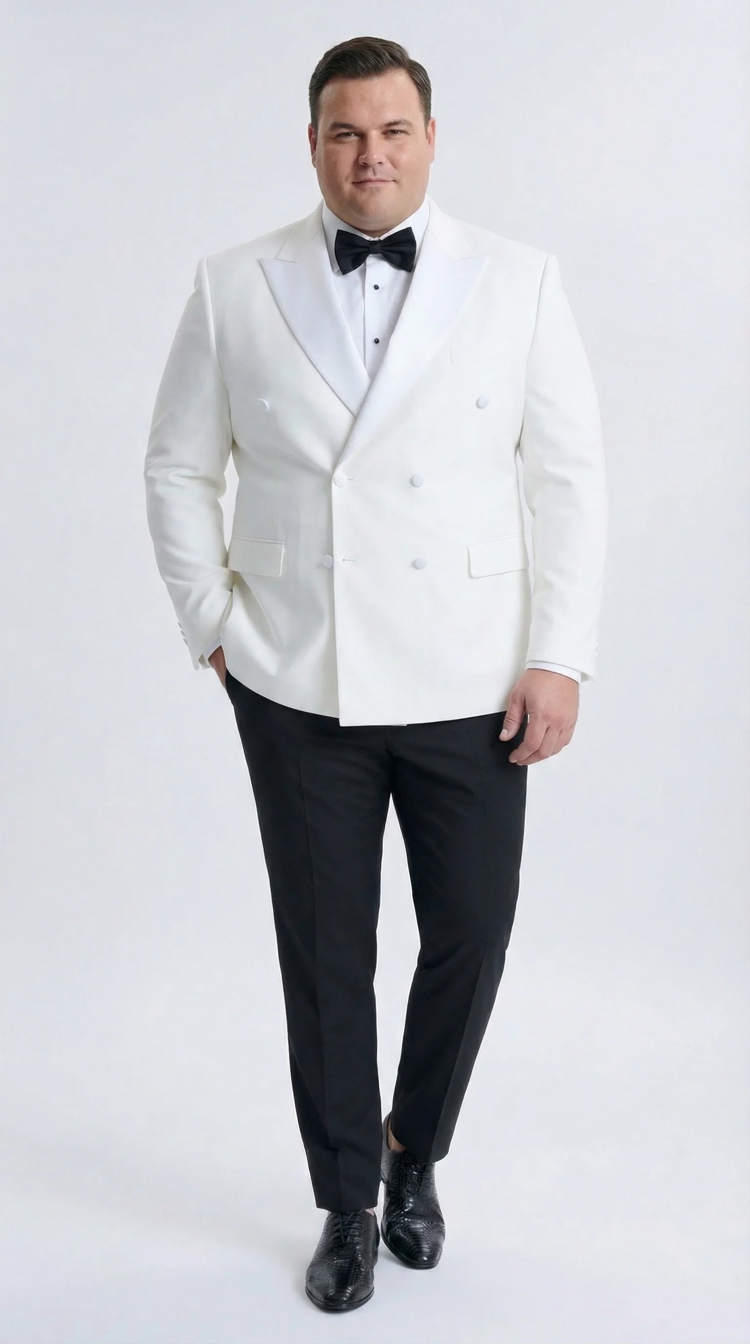 Men’s White Double Breasted Dinner Jacket Blazer with Black Pants – Formal Tuxedo Style Outfit for Weddings - Image 7
