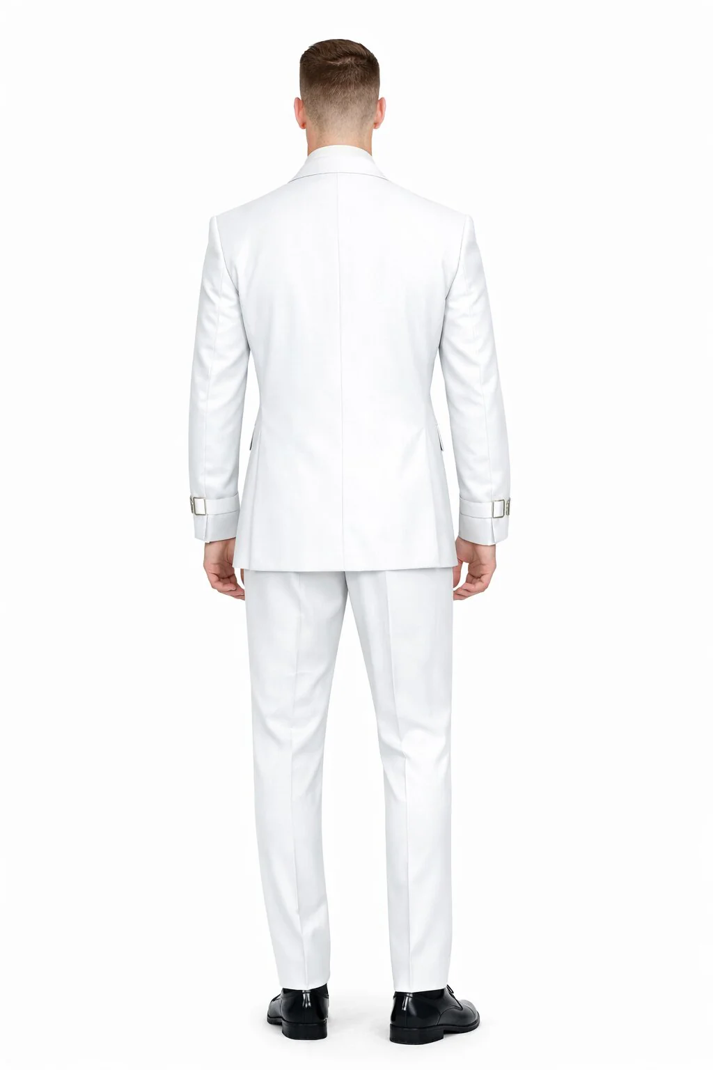 Men’s White Double Breasted Wool Suit with Designer Tailored Formal Set Metal Buckle Closure - Image 2