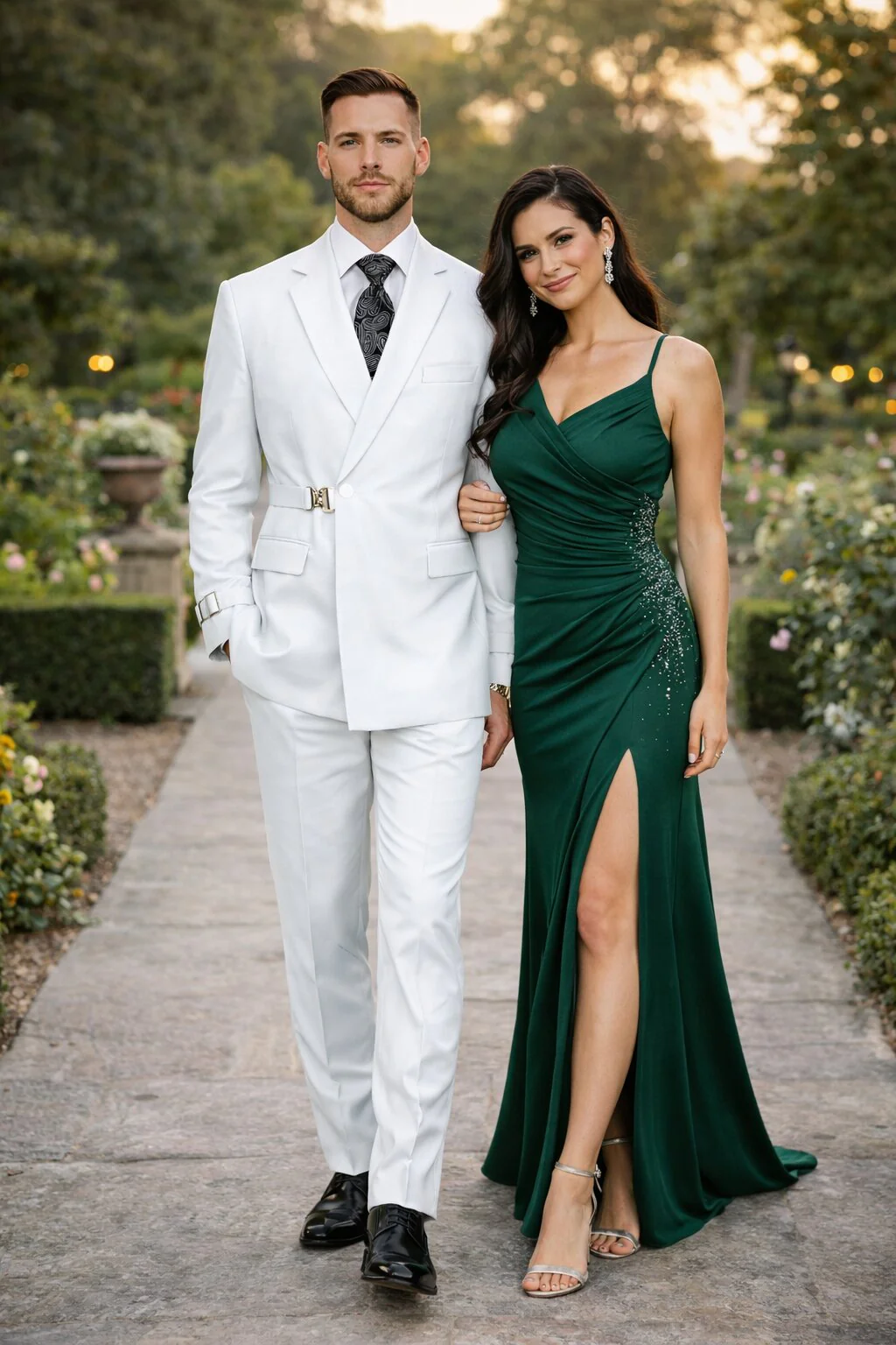 Men’s White Double Breasted Wool Suit with Designer Tailored Formal Set Metal Buckle Closure - Image 6