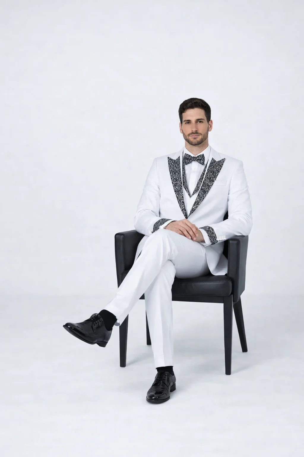 Men’s White Formal Tuxedo with Stones – Premium Peak Lapel 4-Piece - Image 3