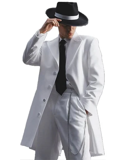 Men’s White Long Zoot Style Suit | Vintage Gangster Mafia Formal Coat with Black Pants - Image 14