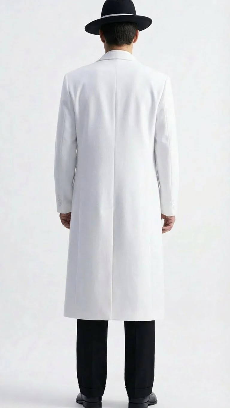Men’s White Long Zoot Style Suit | Vintage Gangster Mafia Formal Coat with Black Pants - Image 2