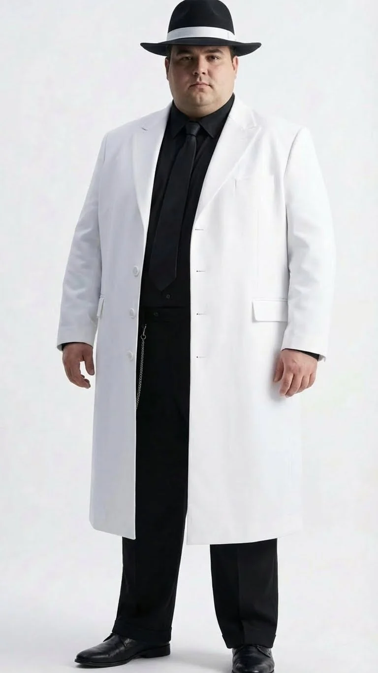 Men’s White Long Zoot Style Suit | Vintage Gangster Mafia Formal Coat with Black Pants - Image 8