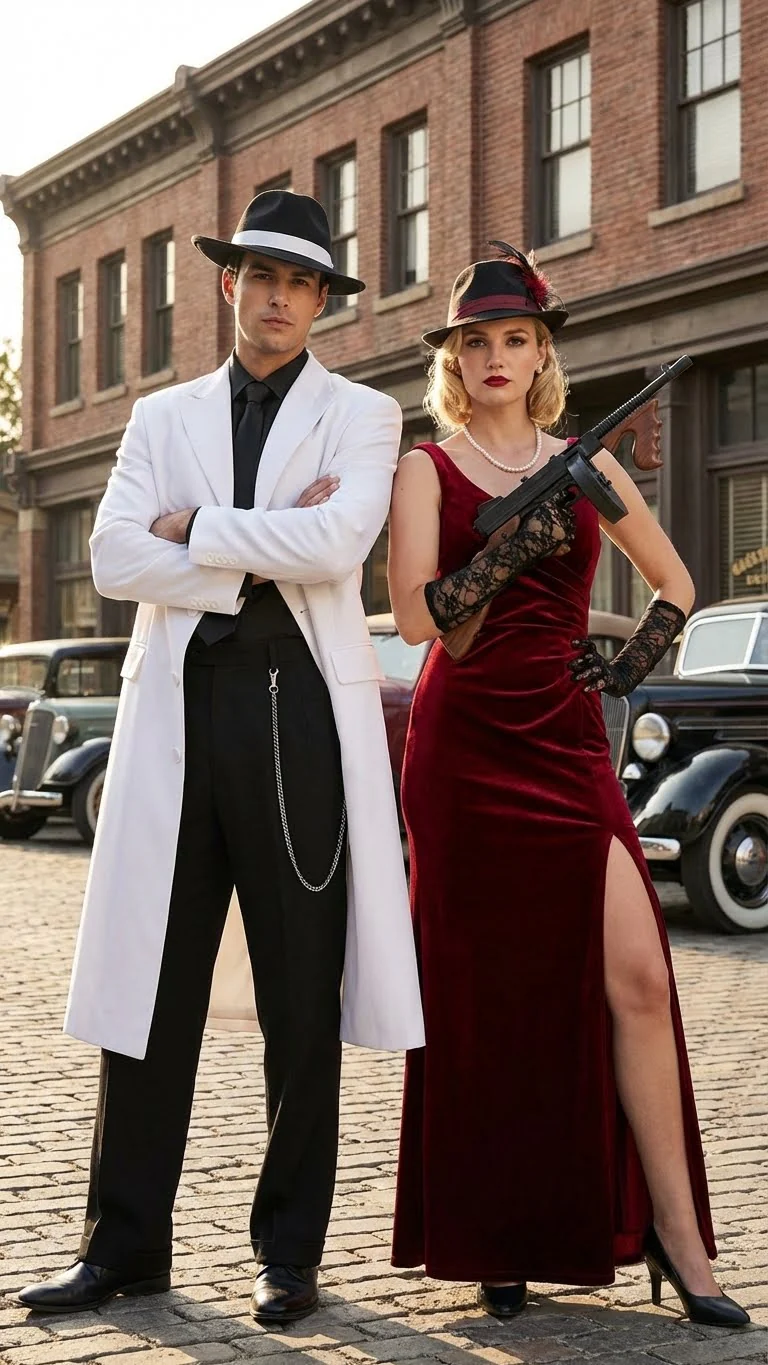 Men’s White Long Zoot Style Suit | Vintage Gangster Mafia Formal Coat with Black Pants - Image 9