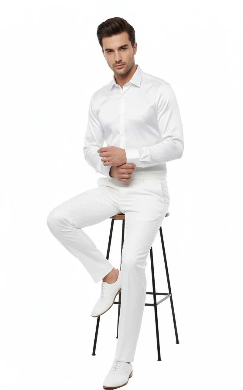 Men’s White Satin Dress Shirt – Classic Long Sleeve Formal Shirt for Weddings, Parties, and Business Wear - Image 5