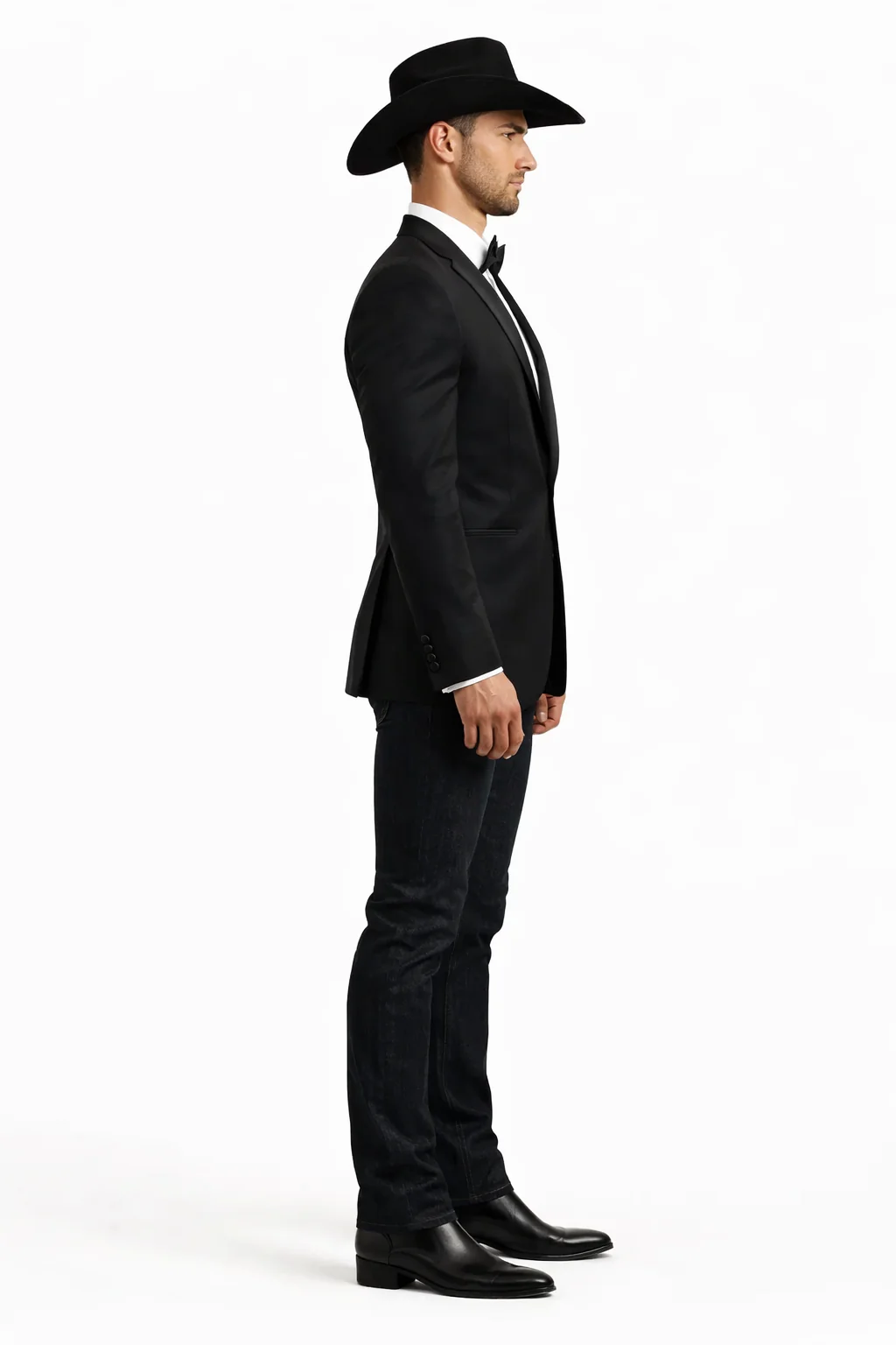 Men Two Toned Full Lapel Shawl Black Tuxedos wool Fabric Suits - Image 3