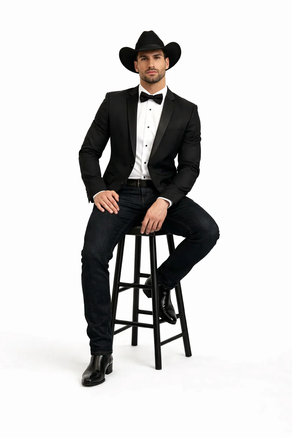 Men Two Toned Full Lapel Shawl Black Tuxedos wool Fabric Suits - Image 4