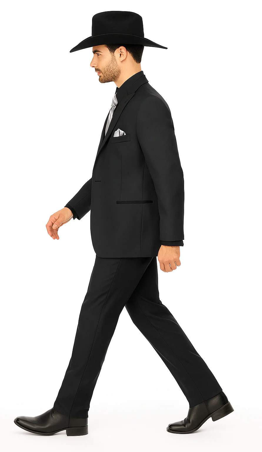 Mens 1 Button Peak Lapel in Grey Cowboy Suit - Country Wedding Suits - Image 3
