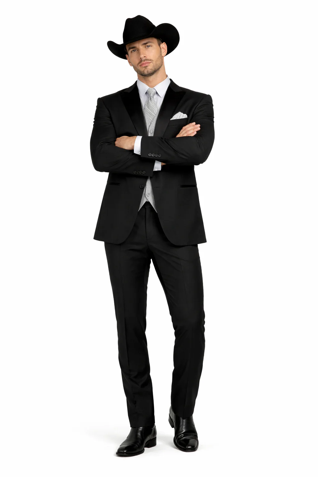 Mens 1 Button Peak Lapel in Grey Cowboy Suit - Country Wedding Suits - Image 5