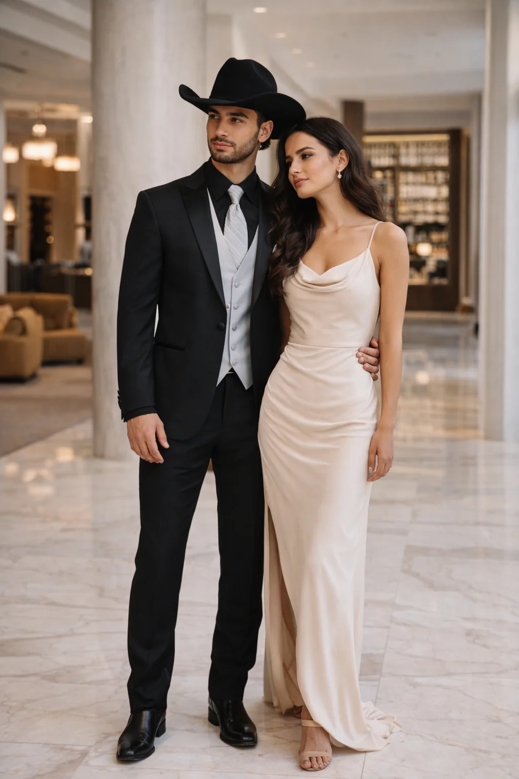 Mens 1 Button Peak Lapel in Grey Cowboy Suit - Country Wedding Suits - Image 6