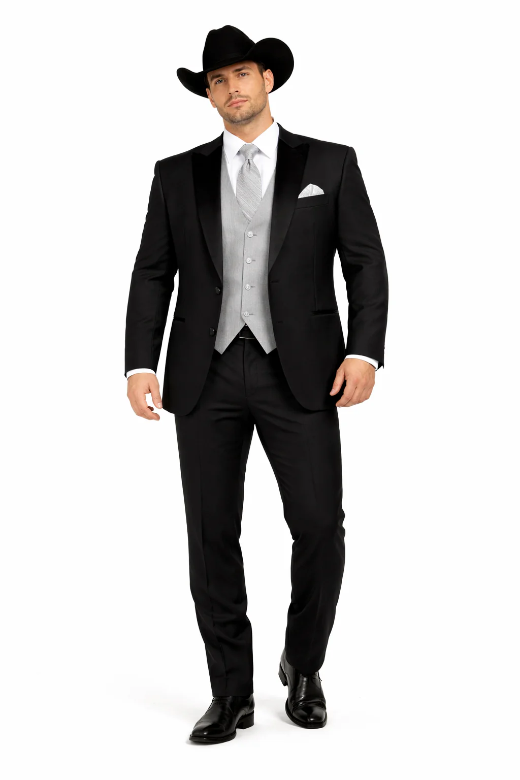 Mens 1 Button Peak Lapel in Grey Cowboy Suit - Country Wedding Suits - Image 7
