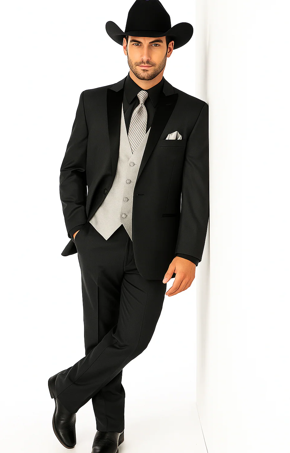 Mens 1 Button Peak Lapel in Grey Cowboy Suit - Country Wedding Suits - Image 9