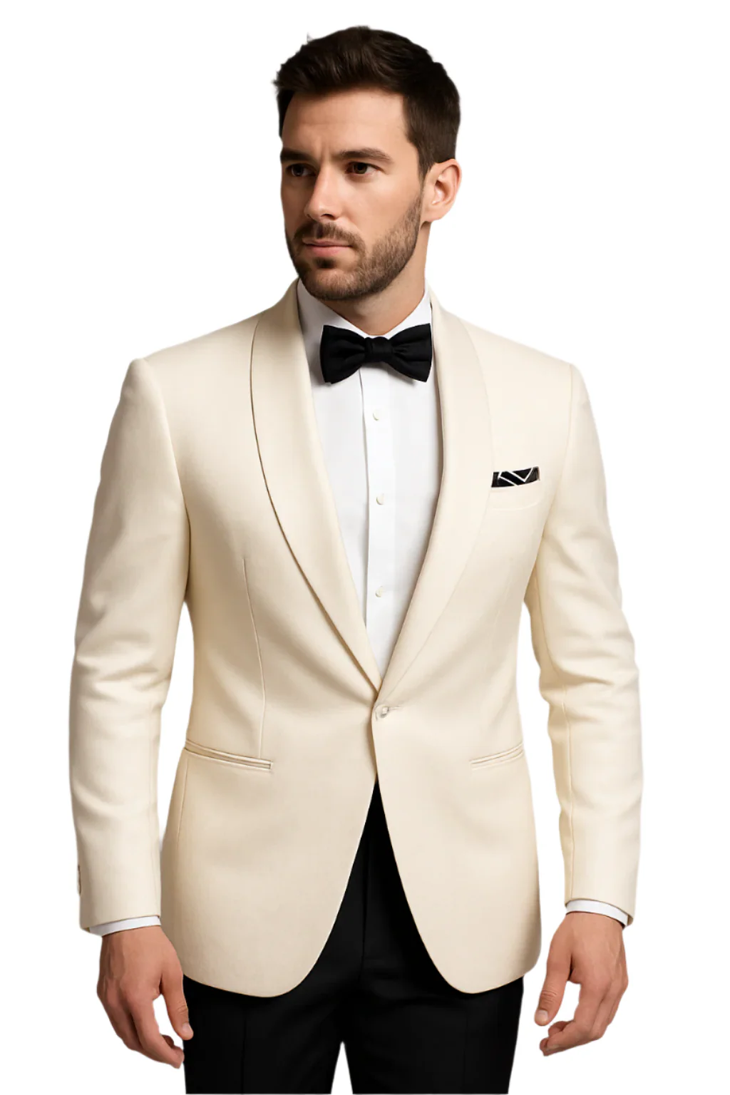 Men's 1 Button Shawl Lapel Ivory White Tuxedo - Image 3