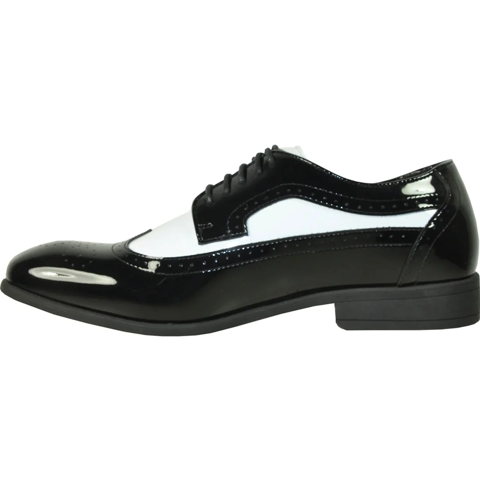 Mens 1920's Gangster Wingtip Dress Shoe in Black & White - Image 3