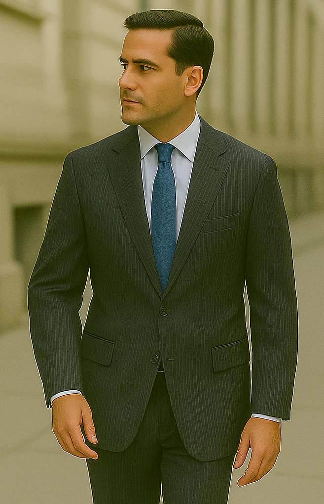 Men'S 2 Button Blue Stripe ~ Pinstripe Suit - Image 3
