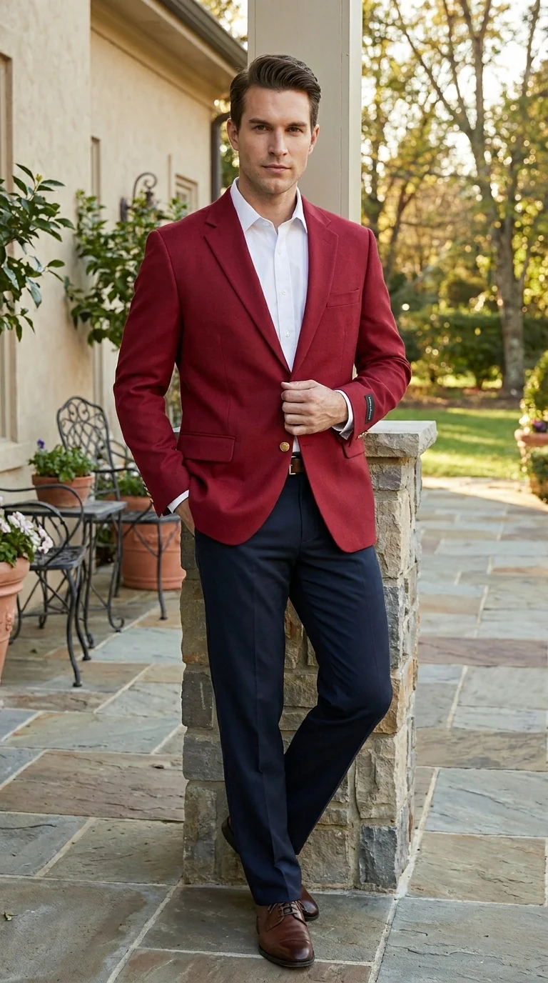 Men’s Burgundy Wine Maroon Dress Casual Blazer with Notch Lapel, Designer Fashion Sportscoat - Image 12