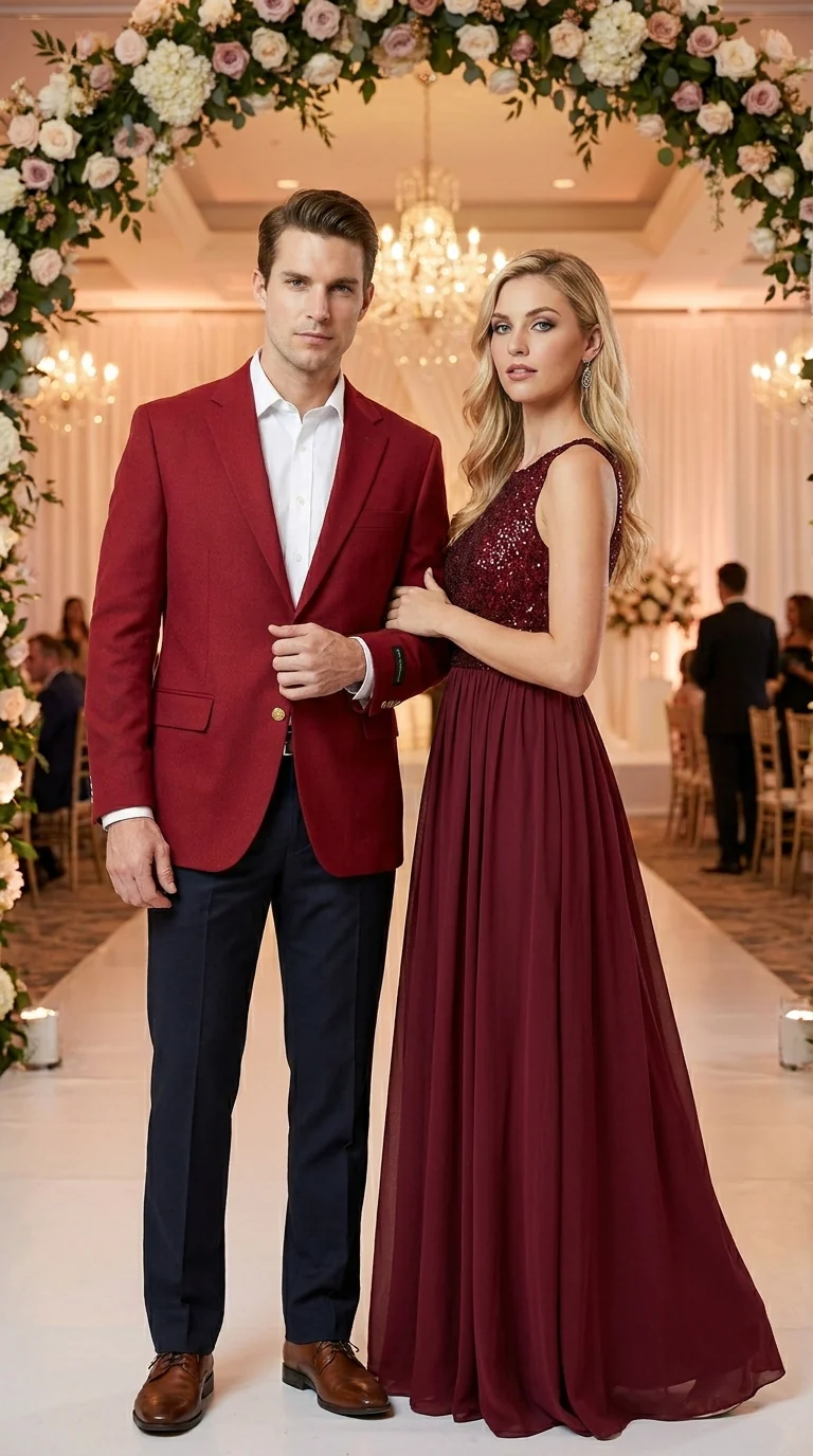 Men’s Burgundy Wine Maroon Dress Casual Blazer with Notch Lapel, Designer Fashion Sportscoat - Image 14