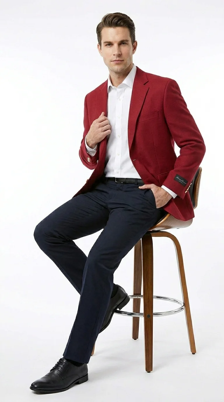 Men’s Burgundy Wine Maroon Dress Casual Blazer with Notch Lapel, Designer Fashion Sportscoat - Image 3