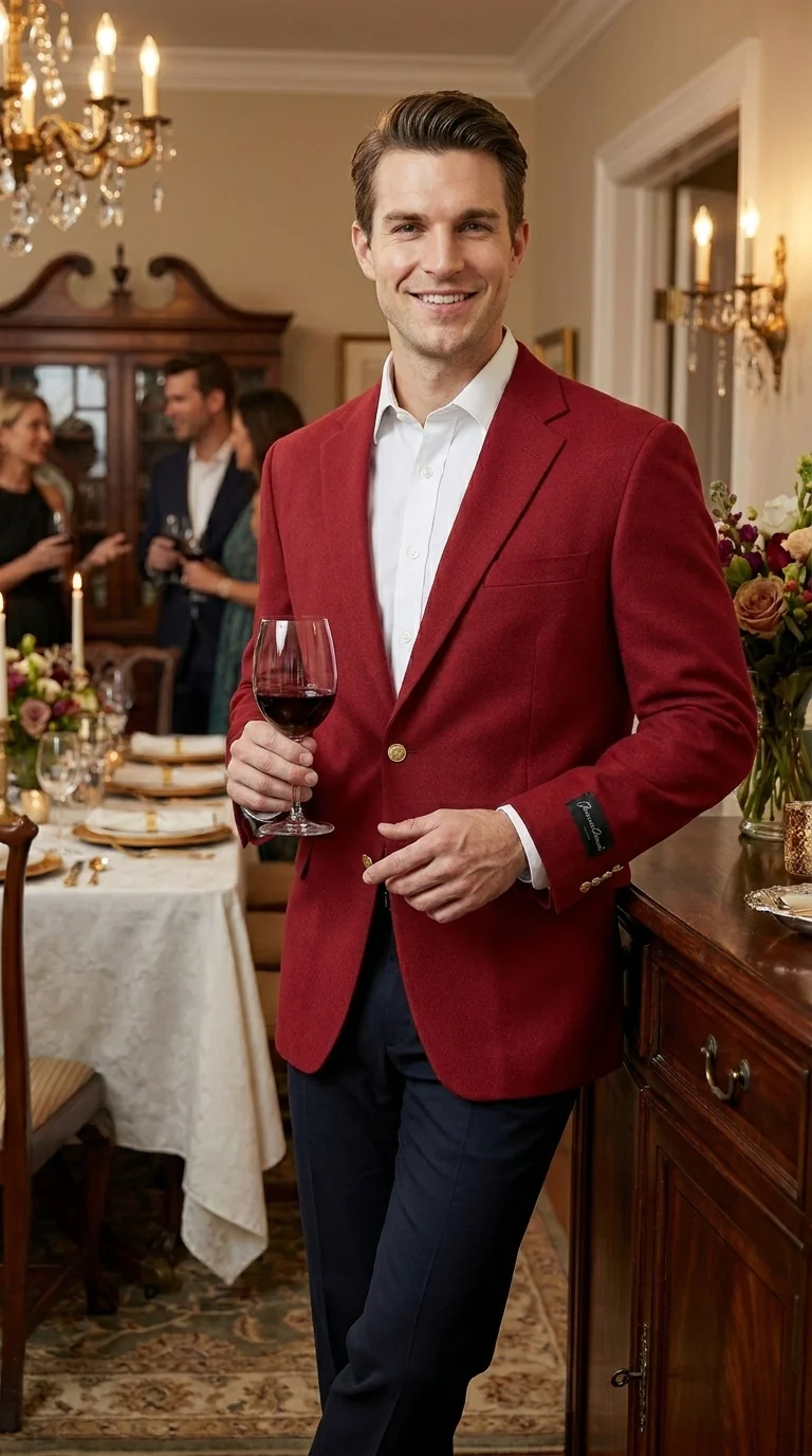 Men’s Burgundy Wine Maroon Dress Casual Blazer with Notch Lapel, Designer Fashion Sportscoat - Image 7