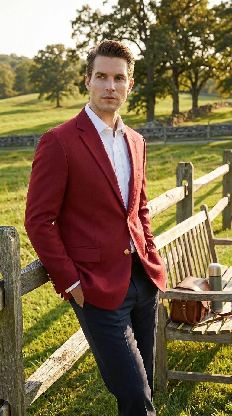 Men’s Burgundy Wine Maroon Dress Casual Blazer with Notch Lapel, Designer Fashion Sportscoat - Image 9