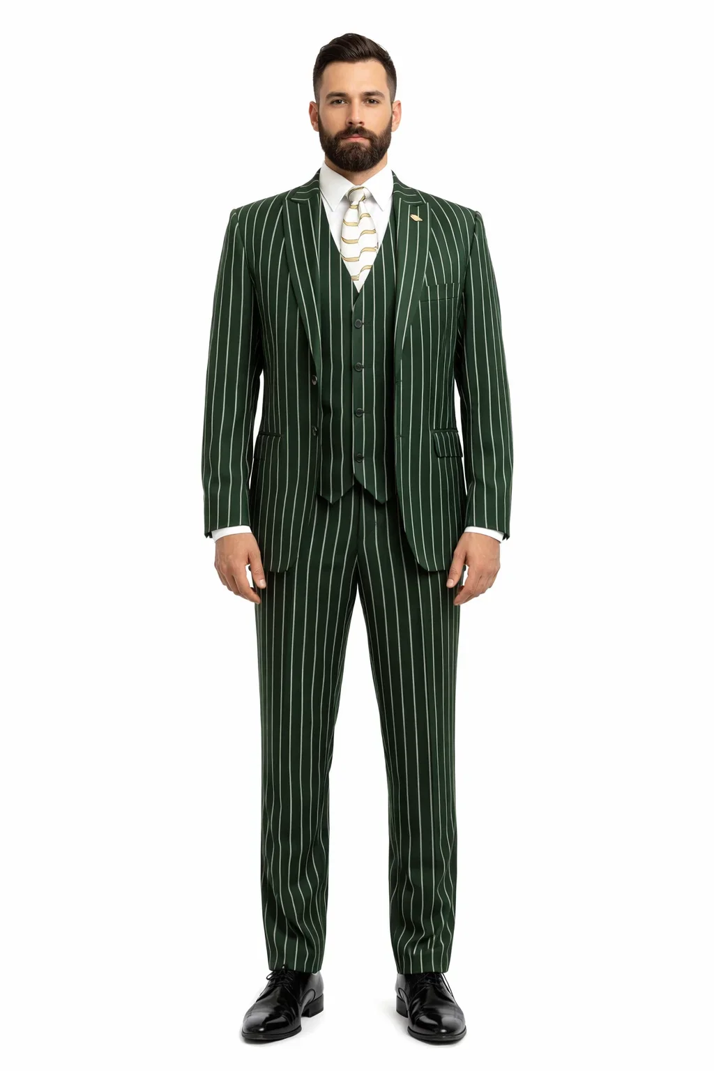 Mens 2 Button Gangster Pinstripe Suit in BLACK / GREY / BURGUNDY - Image 2