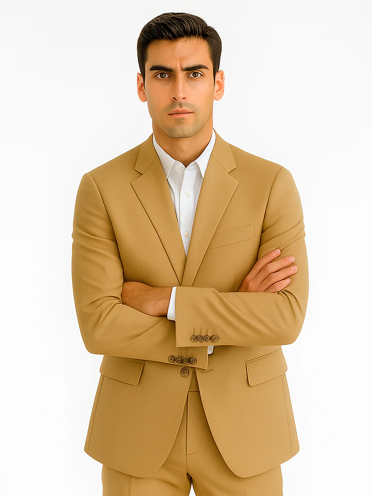 Men'S 2 Button Khaki Beige ~ Bronze ~ Camel Dress Cheap Priced Business Suits Clearance Sale For Men - Image 8