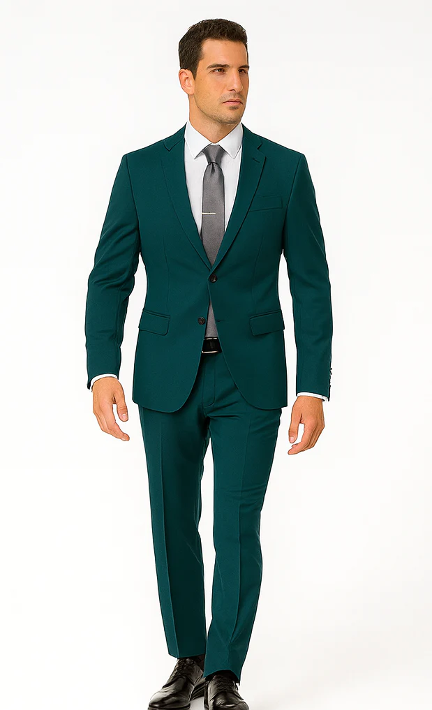 Men's 2 Button Super Slim Fit Teal Blue ~  Cheap Priced Business Suits Clearance Sale Jacket & pants - Image 3